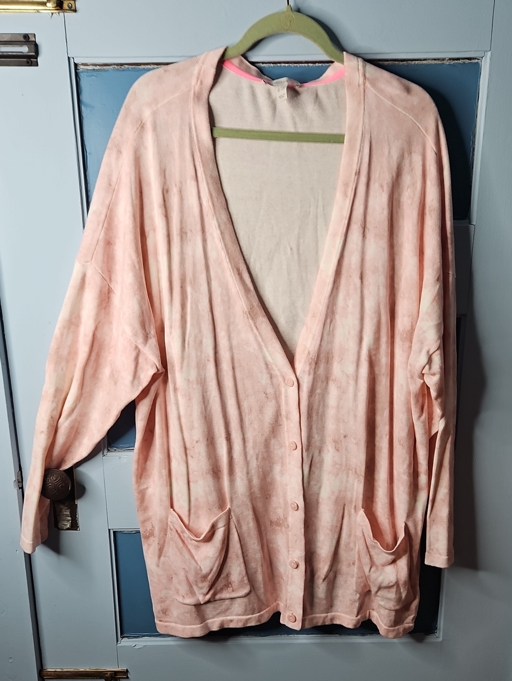 Isaac Mizrahi Light Pink Tye Dye Button-Front Sweater Cardigan 3X